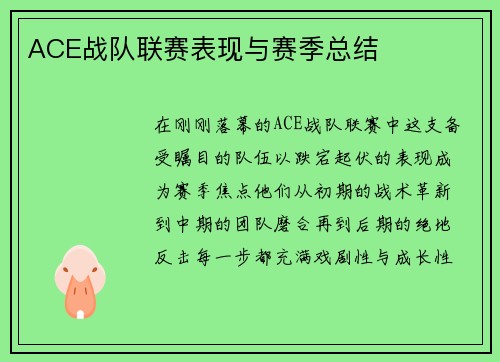 ACE战队联赛表现与赛季总结