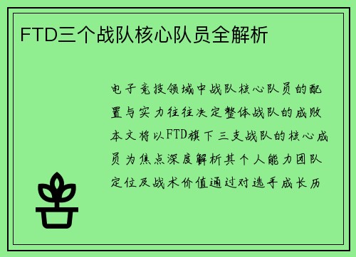 FTD三个战队核心队员全解析